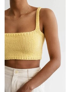 Plexida Crochet Crop Top Square Neckline - Yellow