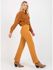 Fashionhunters Tmavě žluté široké pletené kalhoty s vysokým pasem