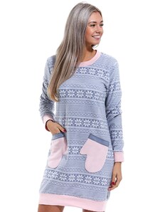 Naspani Šedo růžová extra TEPLÁ košilka pro ženy s Norským vzorem 1Z1380