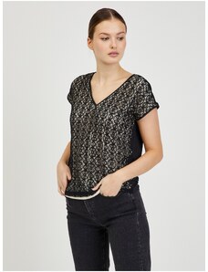 Béžovo-černé dámské krajkové tričko ORSAY - Dámské