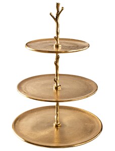 Moebel Living Zlatý kovový třípatrový servírovací stojan Kalem