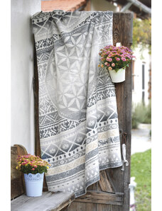 The Spirit of OM deka z bio bavlny - šedá - ornament květ života - 140x200 cm