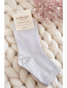 Kesi Dámské bavlněné ponožky s lesklou nití Cosas Bíle