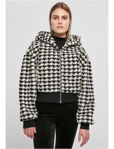 UC Ladies Dámská krátká oversized bunda AOP Sherpa blackhoundstooth