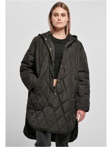 UC Ladies Dámský oversized diamantový prošívaný kabát s kapucí černý