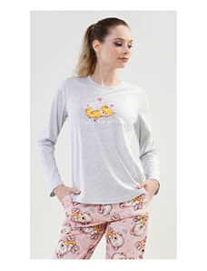 Vienetta Secret Dámské pyžamo dlouhé Only for you, barva světle šedá, 70% bavlna 30% polyester