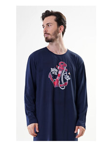 Gazzaz Pánská noční košile s dlouhým rukávem Kotva, barva tmavě modrá, 100% bavlna