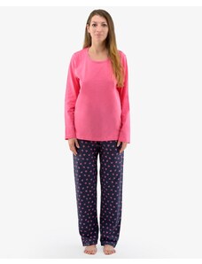 GINA Dámské dlouhé pyžamo se srdíčkovým vzorem 19137P - purpurová, lékořice