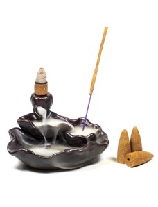 Phoenix Import Keramický stojan Lotus kašna na vonné kužely "Tekoucí kouř" černý