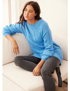 bonprix Oversized svetr s copánkovým vzorem Modrá