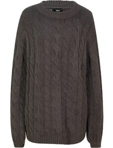 bonprix Oversized svetr s copánkovým vzorem Šedá