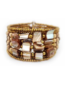 Touch of Bali / Pearl & Shell Korálkový náramek s perletí zlatý