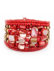 Touch of Bali / Pearl & Shell Korálkový náramek s perletí červený