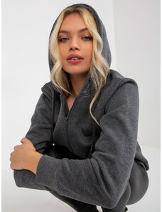 Fashionhunters Základní tmavě šedá mikina RUE PARIS s kapucí