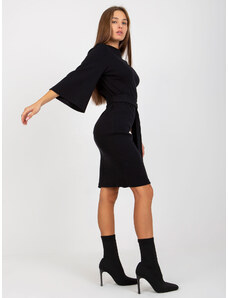 Fashionhunters Černé žebrované tužkové šaty od OCH BELLA
