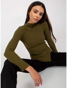 Fashionhunters Asymetrický žebrovaný svetr v khaki střihu