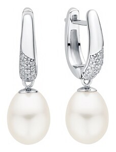 Gaura Pearls Stříbrné náušnice s bílou 8.5-9 mm perlou Avril, stříbro 925/1000