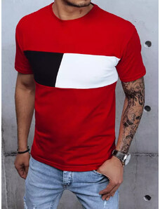 BASIC Červené pánské tričko s pruhem Červená