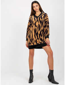 Fashionhunters Tmavě béžové a černé velurové šaty s leopardím vzorem z RUE PARIS