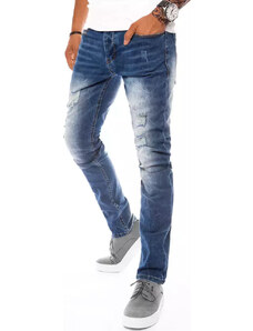 BASIC Modré děrované džíny s prosvětlením Denim vzor