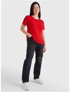 Tommy Hilfiger Červené dámské basic tričko Tommy Jeans - Dámské