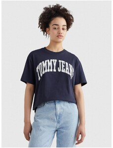 Tommy Hilfiger Tmavě modré dámské vzorované dlouhé tričko Tommy Jeans - Dámské