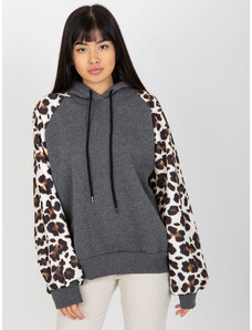 BASIC TMAVĚ ŠEDÁ MIKINA S LEOPARDÍMI RUKÁVY --DARK GREY