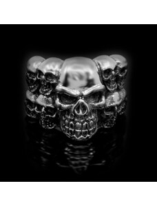 Precizně zpracovaný pánský ocelový prsten s lebkami | DG Šperky