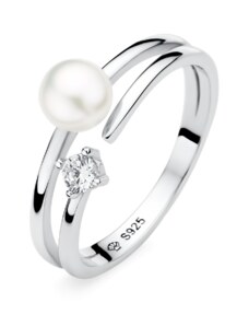Dámský prsten s pravou bílou Gaura perlou a Zirkonem Planet Shop