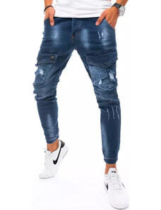 BASIC TMAVĚ MODRÉ STÍNOVANÉ DŽÍNY S ODĚRKAMI Denim vzor