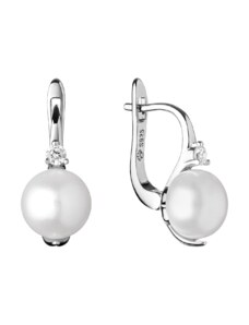 Stříbrné náušnice s bílou Gaura perlou a Zirkonem Planet Shop