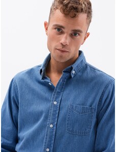 Ombre Clothing Pánská košile s dlouhým rukávem - nebesky modrá K568