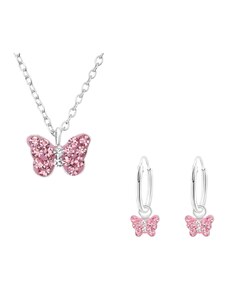 SYLVIENE Stříbrná dětská sada šperků s růžovým motýlkem