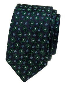 Úzká bavlněná kravata Avantgard - modrá / zelená s květy