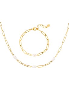 ORNAMENTI Pozlacený set náhrdelníku a náramku Oval Pearl gold