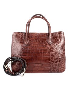 Luxusní středně velká kožená kabelka do ruky Gianni Conti 18 hnědá