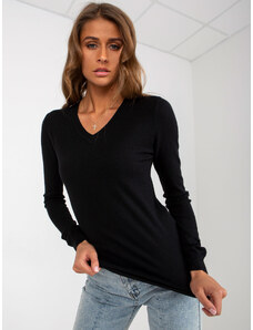 Fashionhunters Klasický jednoduchý černý svetr s výstřihem do V