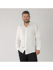 CLEANWEAR Pánská lněná košile s límečkem - BÍLÁ