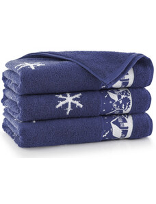 Egyptská bavlna ručníky a osuška Zimní chaloupka - modrá
