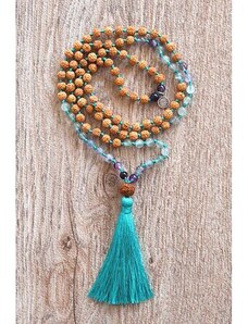 YOGGYS Meditační mala - fluorit a rudrakša TURQUOISE