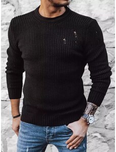 Buďchlap Černý pletený svetr s módními dírami