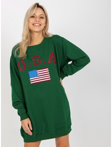 BASIC TMAVĚ ZELENÁ DLOUHÁ MIKINA USA -DARK GREEN