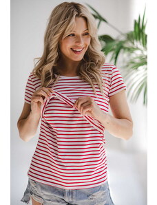 Těhotenské a kojící tričko 3v1 Love červeno bílé bavlněné