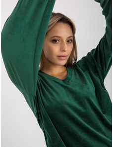 Fashionhunters Tmavě zelená velurová halenka s výstřihem do V od RUE PARIS