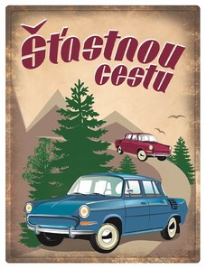Nostalgic Art Plechová cedule Šťastnou cestu Škoda 1000 MB 40 x 30 cm