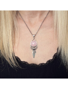 Estemia Stříbrný náhrdelník s přívěskem z růženínu - Ag925