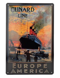 Nostalgishe Plechová Cunard Europe America 20 x 30 cm