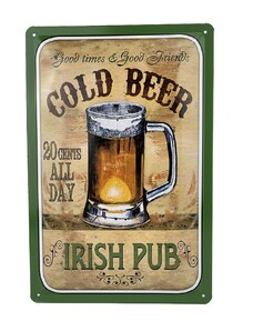 Nostalgishe Plechová cedule Irish pub cold beer 20 x 30 cm