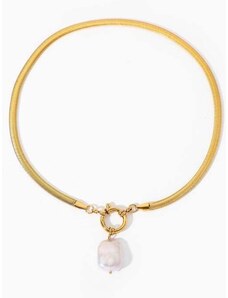 ORNAMENTI Pozlacený náhrdelník Flat chain and pearl gold