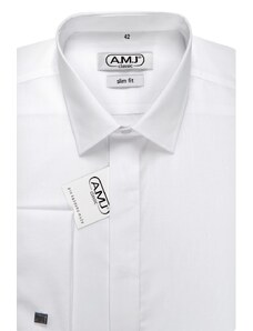 Společenská košile AMJ Slim fit s dvojitou manžetou - bílá JDAMK
